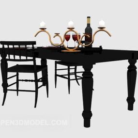 Dark Wood Dining Table European Decor 3d model