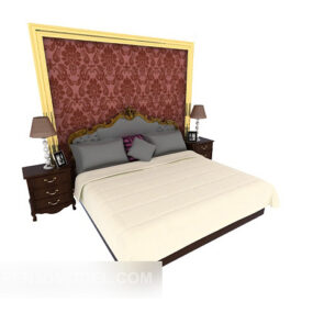 European Home Double Bed Decor Back 3d model