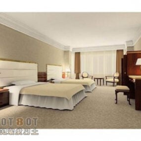 Brown Hotel Bedroom Decoration 3d model