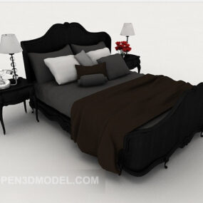 Western Black Double Bed 3d model