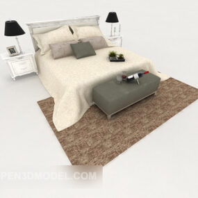 Western Light Color Double Bed 3d model