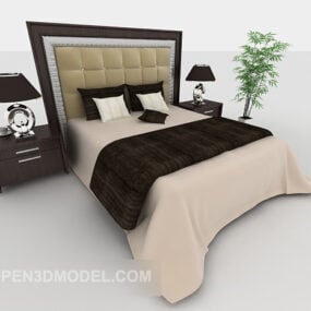 Nowoczesne drewniane podwójne łóżko w komplecie Model 3D