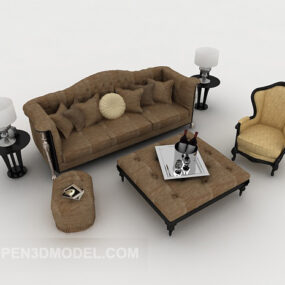 Europejska sofa dla wielu graczy V1 Model 3D