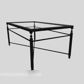 Mesa de vidro minimalista perna de ferro modelo 3d