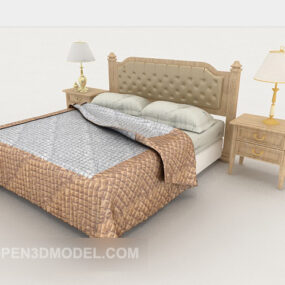 European Yellow Double Bed With Lighting 3d model