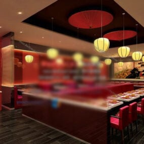 Mô hình 3d nội thất nhà hàng Nhật Bản