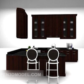 Küchenmöbel aus dunklem Holz, 3D-Modell