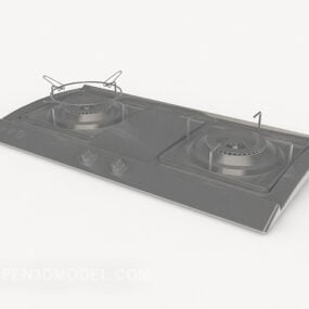 Cuisinière à gaz de cuisine grise modèle 3D