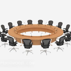 Large Circular Conference Table Chair Set 3d model