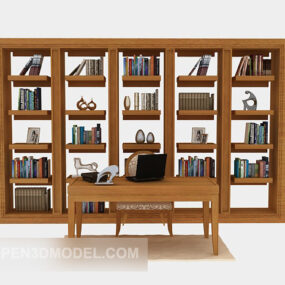 قفسه کتاب خانه بزرگ متریال چوبی مدل سه بعدی