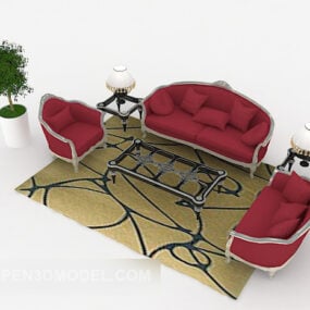 ספה משולבת אירופאית אדומה גדולה דגם תלת מימד