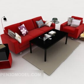 红色现代大沙发套装3d模型