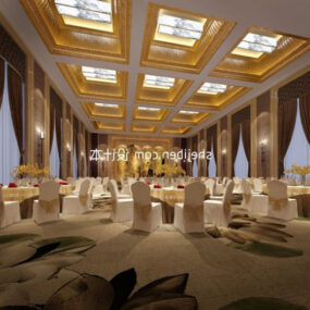 Large Restaurant With Ceiling Decoration 3d model