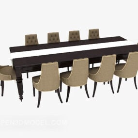 Large Solid Wood Table Chair Set 3d model