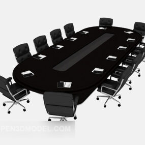 Czarny duży zestaw mebli stołowych i krzeseł Model 3D