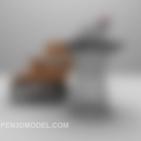 Δερμάτινος Καναπές Casual με Στρογγυλό Τραπέζι τρισδιάστατο μοντέλο