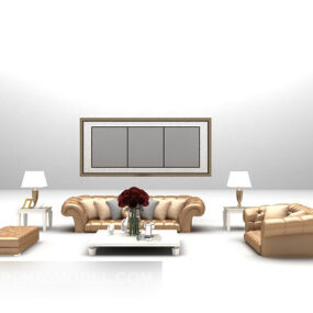 Brown Leather Sofa Full Sets Furniture 3d model