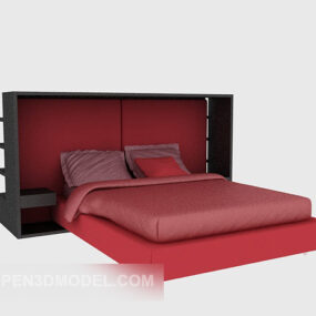 Kırmızı Deri Çift Kişilik Yatak 3D model