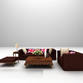 Brown Leather Sofa Table Furniture 3d model
