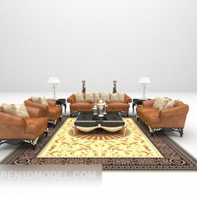 Lädersoffa möbel med matta 3d-modell