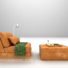 オレンジ色の革のソファ