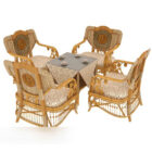 Vintage Rattan Table Chair With Tablecloth