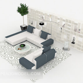 Light Blue And White Combination Sofa 3d model