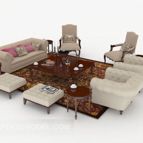 Light Brown Home Wood Combination Sofa 3d model