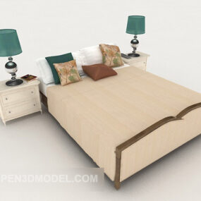 Podwójne łóżko z jasnobrązowego drewna Model 3D