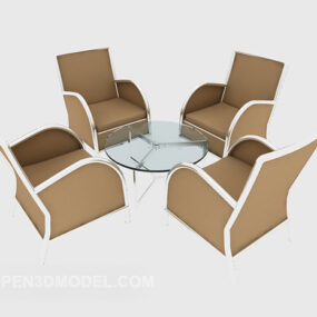 סט כסא שולחן קז'ואל בצבע בהיר דגם תלת מימד