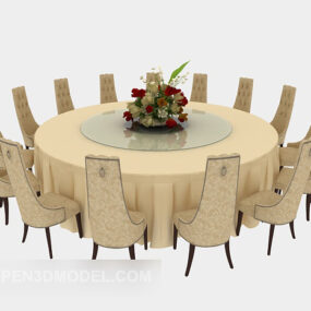 3д модель светлого набора стульев с круглым столом