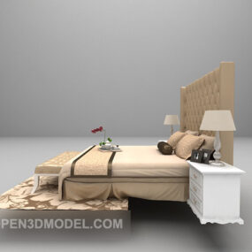 Helles Doppelbett, großes komplettes Set, 3D-Modell