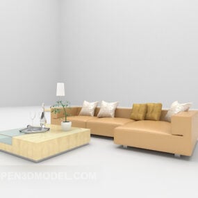 Light Leather Sofa Full Set 3d model