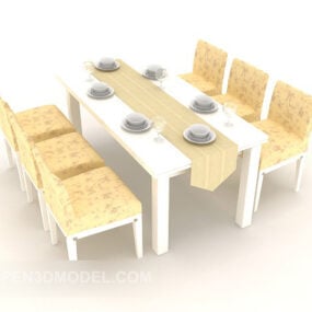 Light Wooden Six-person Table 3d model