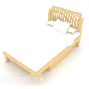 Light Yellow Wooden Single Bed 3d model