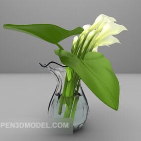 Lily Flower In Glass Vase 3d model