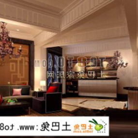 Living Room Red Tone Design Interior 3d model