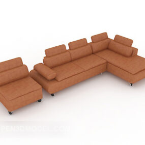Conjunto de sofá de couro marrom para sala de estar modelo 3D