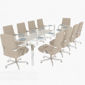 Довгий скляний конференц-стіл зі стільцем 3d модель