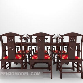 長い形の中国の伝統的な椅子 3D モデル