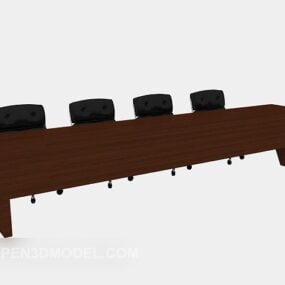 Long Desk Four Chairs 3d model