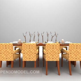 Modelo 3d de mesa de jantar de restaurante em formato longo