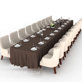 Langförmiger Partytisch mit mehreren Sitzplätzen, 3D-Modell