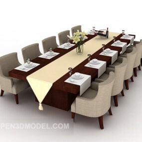 長い形の多人掛けテーブル3Dモデル