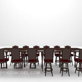 대형 테이블과 의자 식사 세트 3d 모델
