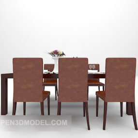 Modelo 3D moderno de mesa de jantar de madeira em formato longo