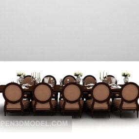 Muebles de mesa de comedor de madera larga modelo 3d