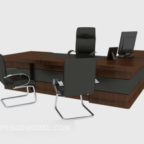 Long Solid Wood Desk 3d model