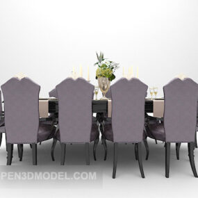 Long Square Table With Chair 3d model