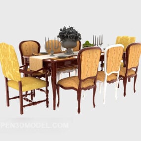 طاولة وكرسي أوروبي فاخر نموذج ثلاثي الأبعاد